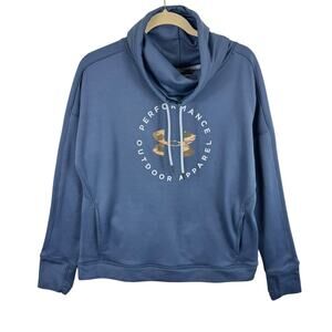 Under Armour Loose Blue Gray Funnel Neck Camo Logo Pullover Sweatshirt Pockets L